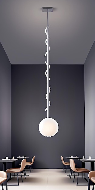Foto un candelabro moderno y minimalista de metal elegante y formas geométricas ilumina un restaurante de moda
