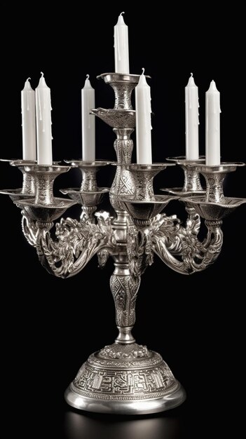 Foto candelabro de plata con velas generadas por la ia