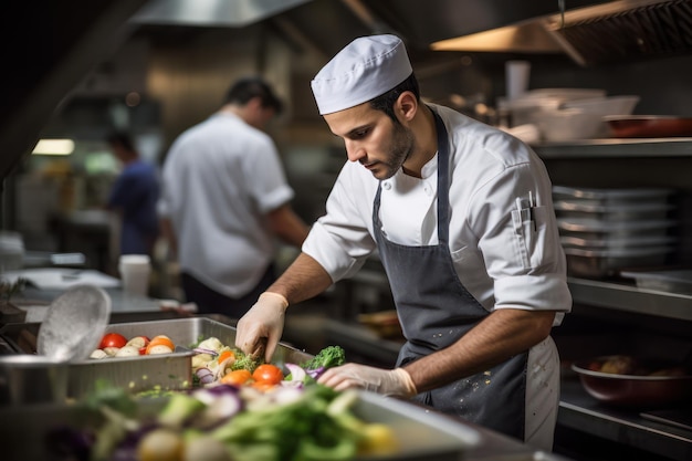 Candid chef cocina sostenible reducción del desperdicio de alimentos minimizando el desperdicio de alimentos en la industria culinaria