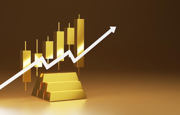 Candlestick-Chart-Diagramme und Goldbarren kaufen und verkaufen Goldbarren-Aufwärtspfeil-Diagramme