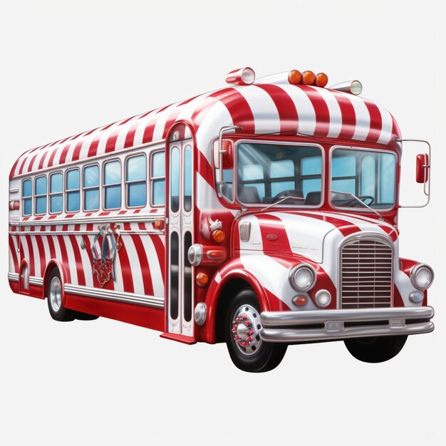 Candy Cane Cruiser Bus Realista sin sombras Original 4K en fondo blanco