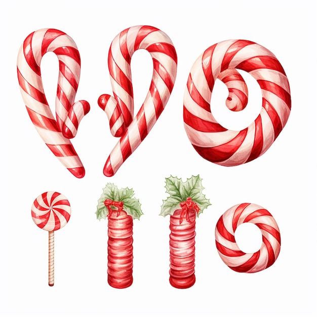 Candy Cane Dreams Süße Weihnachten Pfefferminz Aquarell Clipart