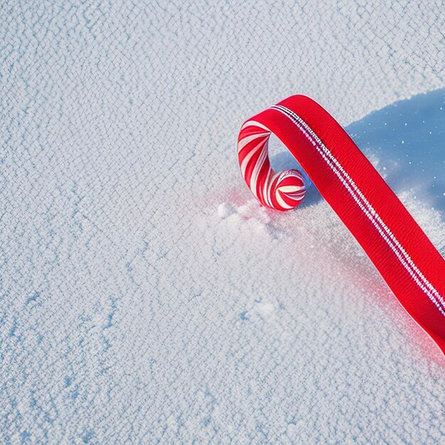 Candy Cane e Ribbon em fundo de neve Copy Space