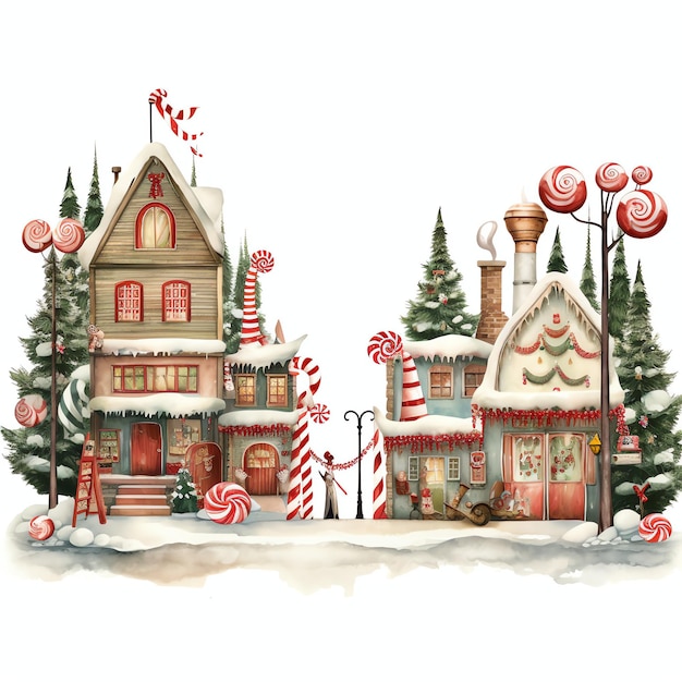 Candy Cane Lane Aquarell Winter