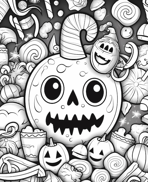 Foto candy colorido de halloween cartoonstyle página de colorir crianças com arte de linha lúdica