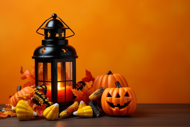 Candy Corn Delights Una composición festiva de Halloween en naranja vibrante