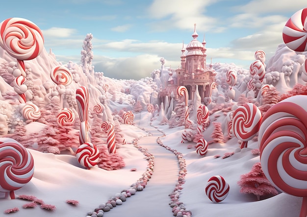 Foto candy land schloss hintergrund feen winter wunderland thema rosa bienen werbe-visualstäbe