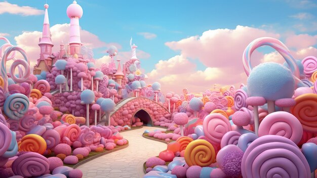 Candyland Delight Uma exposição vibrante de doces de cores pastel dispostos em um padrão de arco-íris