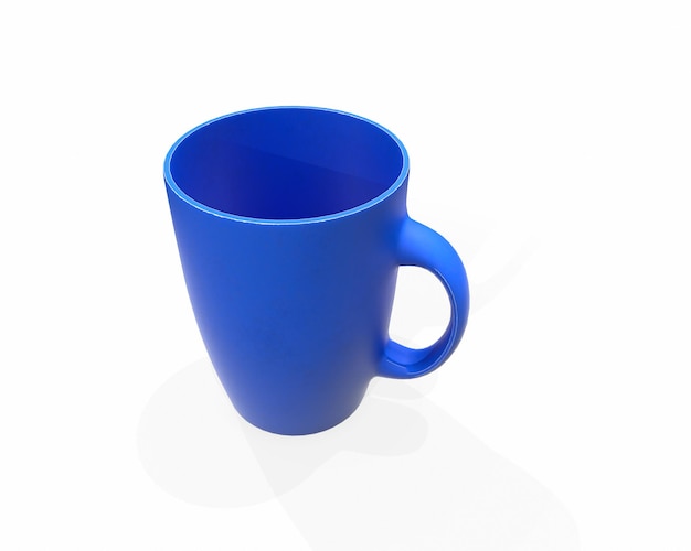 Caneca azul de esmalte em branco no chão brilhante renderização em 3d