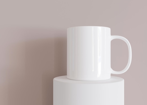 Caneca branca mock up Modelo em branco para o seu logotipo de publicidade de design Closeup view Copiar espaço Apresentação da xícara em fundo bege Maquete minimalista de xícara de café renderização em 3D