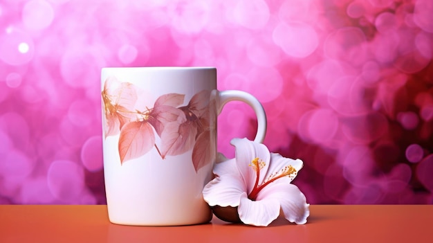 Foto caneca com flor e fundo limpo