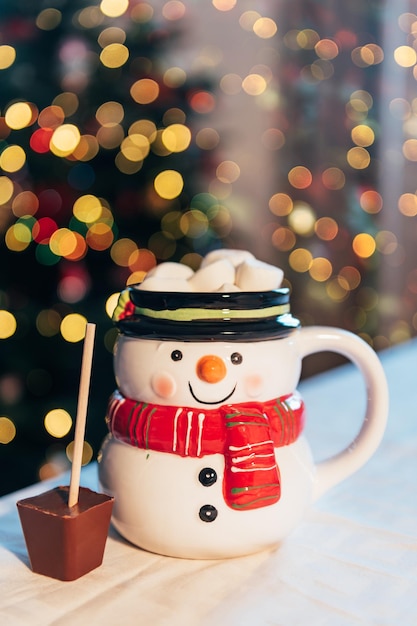 Caneca de boneco de neve de natal 3d com cacau quente