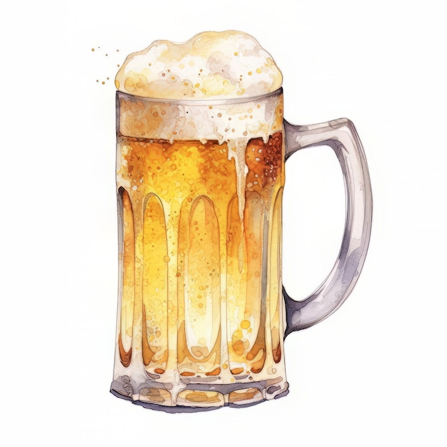 Caneca de cerveja isolada no fundo branco Ilustração desenhada à mão em aquarela
