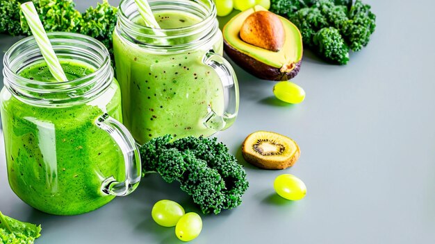 Canecas de vidro com smoothie verde saudável