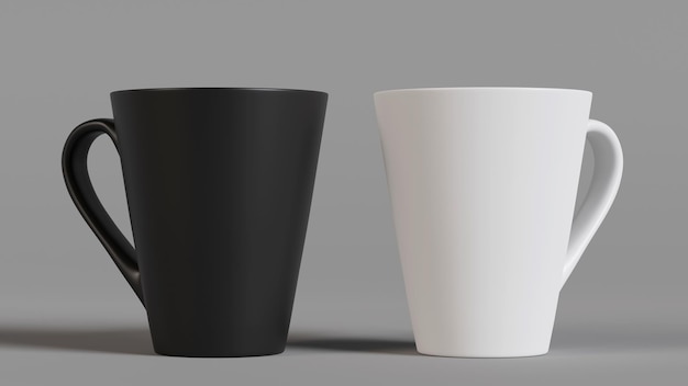 Canecas preto e branco em fundo cinza Mockup 3D Render