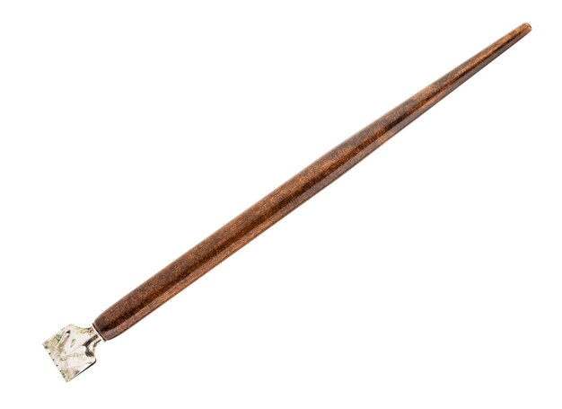 Caneta de imersão com ponta larga e porta-canetas de madeira marrom