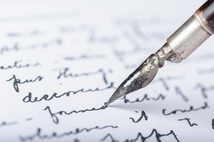 Foto caneta-tinteiro em uma carta manuscrita antiga