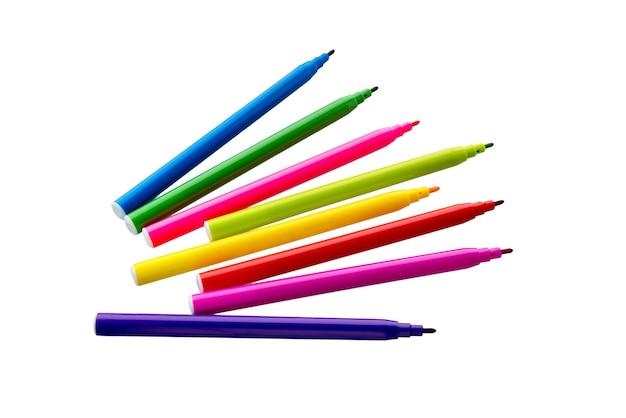 Canetas com ponta de feltro Canetas com ponta de feltro multicoloridas isoladas em um fundo branco Canetas coloridas Canetas de canetas coloridas