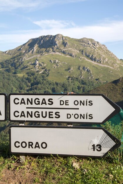 Cangas de Onis Road Sign en los Picos de Europa, Austrias, España