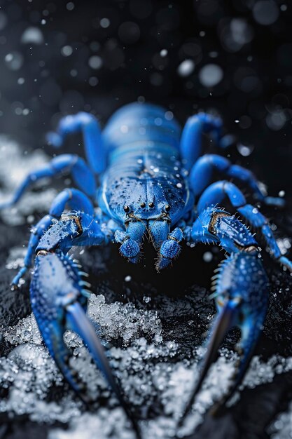 El cangrejo azul se alza en una superficie negra