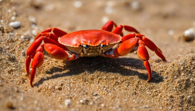 Foto un cangrejo con un crab rojo en la espalda