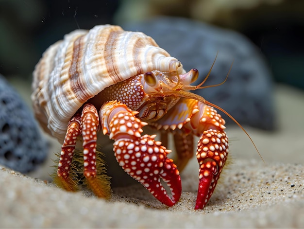 Cangrejo eremita na areia no mar em close