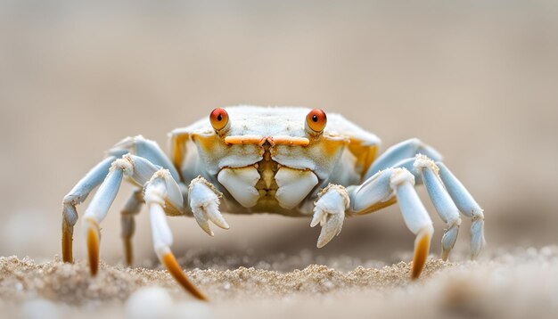 Cangrejo fantasma con cuernos en la playa de las Maldivas detalles macro perfectos