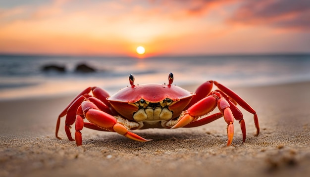 cangrejo en la playa al atardecer