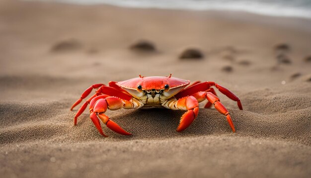 Foto cangrejo en una playa con el océano en el fondo