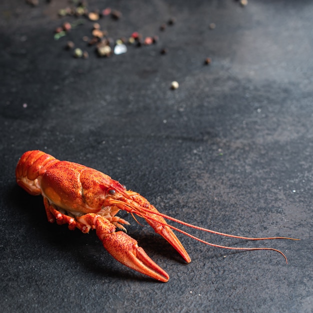 Cangrejo de río fresco bocadillo mariscos crustáceos rojos hervidos listo para comer comida en la mesa espacio de copia de alimentos
