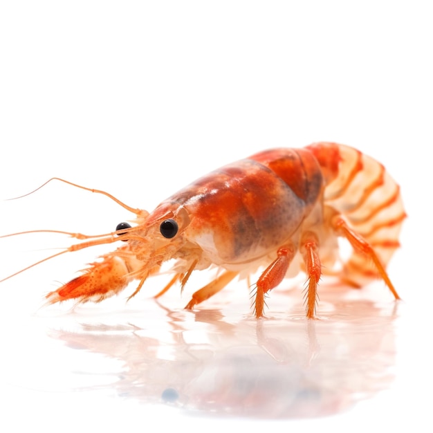 Un cangrejo de río rojo está sobre un fondo blanco.