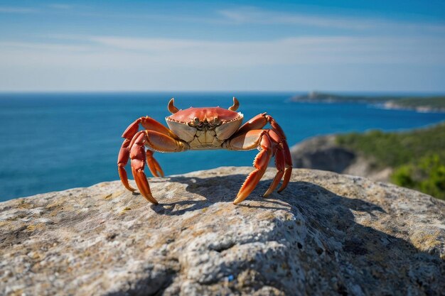 Cangrejo en una roca con vistas al océano