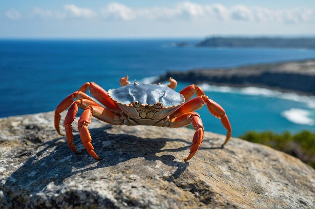 Cangrejo en una roca con vistas al océano