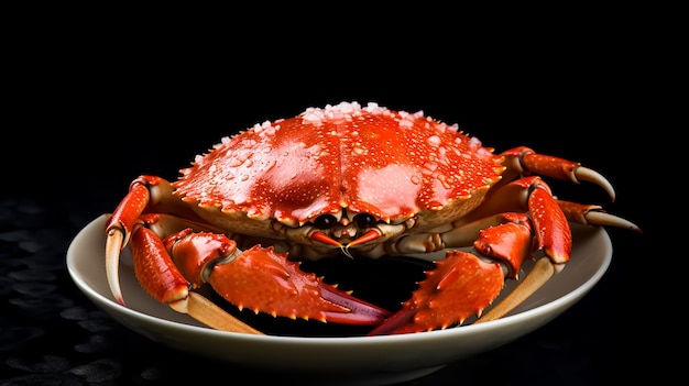 Un cangrejo rojo gigante en un plato con palillos a un lado fotografía de mariscos