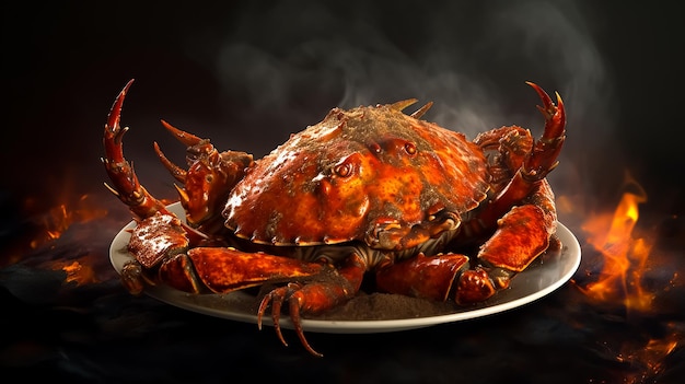 Un cangrejo rojo gigante en un plato con palillos a un lado fotografía de mariscos