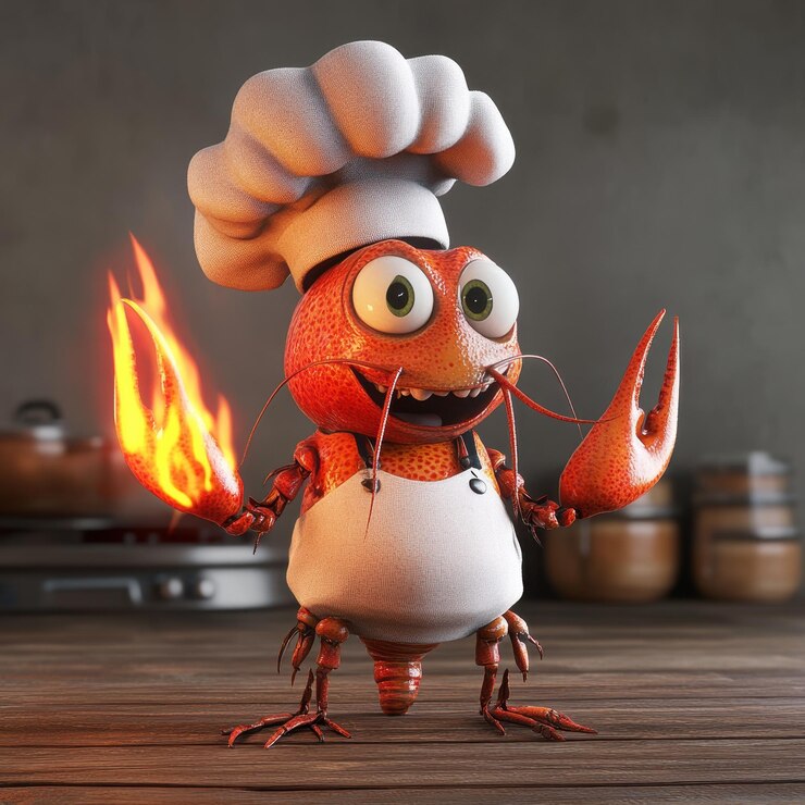 un cangrejo con un sombrero de chef en su cabeza está usando un sombrerito de chef