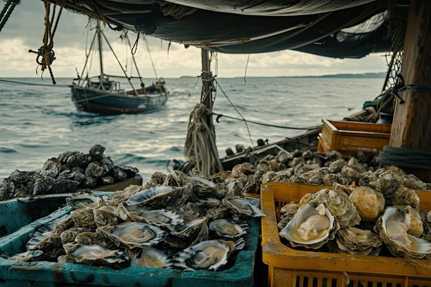 Cangrejos en un barco en el mar