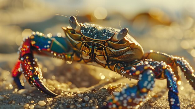 Foto los cangrejos de colores vívidos en la playa de arena