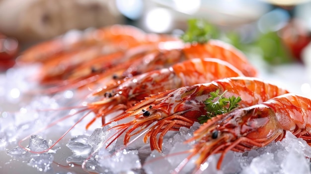 Cangrejos frescos en hielo en el mercado de mariscos Fotografía de comida en primer plano con detalles y textura