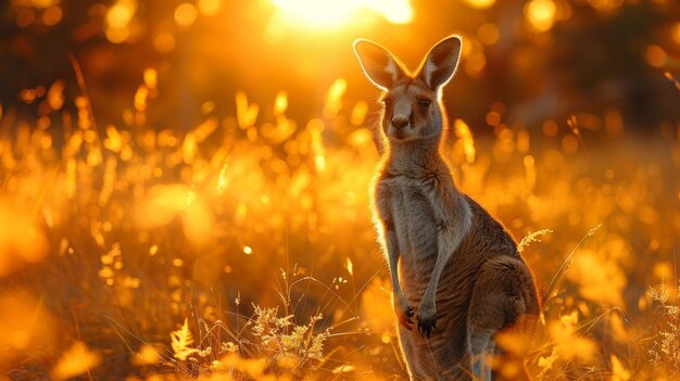 Foto el canguro al atardecer en australia la luz dorada proyectando largas sombras ai generative