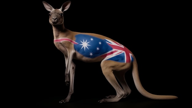 Un canguro con la bandera de Australia en él