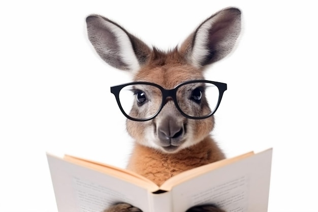 Foto un canguro con gafas y leyendo un libro