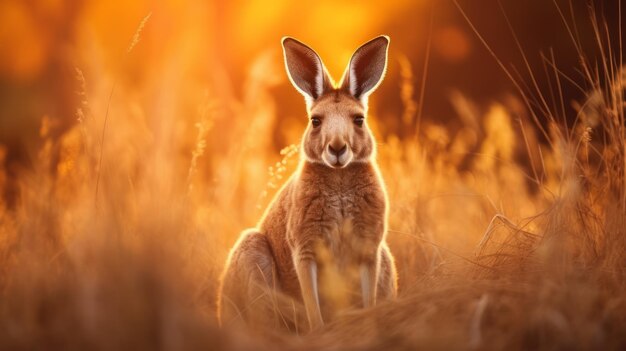 Foto el canguro iluminado por el sol una ilustración hiperrealista en la luz suave