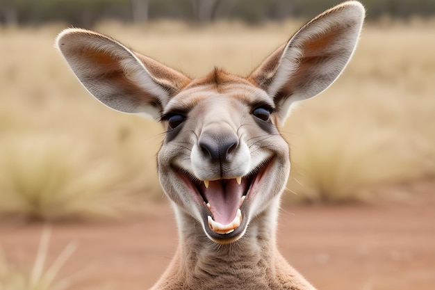 Foto el canguro mira a la cámara con una sonrisa blanca plataforma de ia del patio de recreo