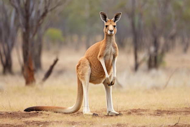 un canguro parado sobre sus patas traseras en un campo