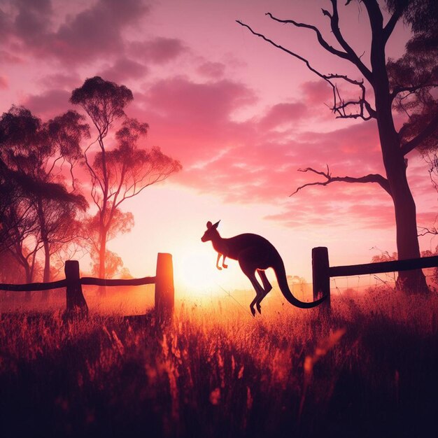 Foto el canguro salta al atardecer generando ai