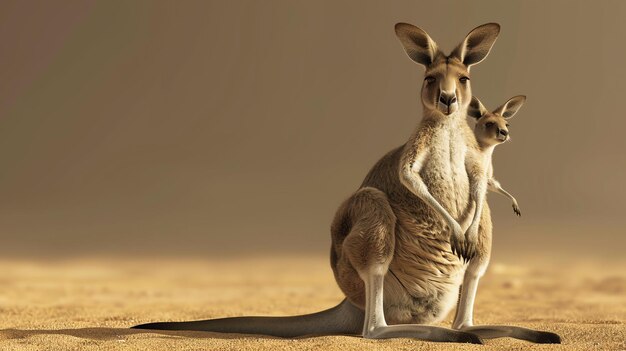 Foto un canguro y su joey están sentados en el desierto el canguro está mirando al joey con amor y protección