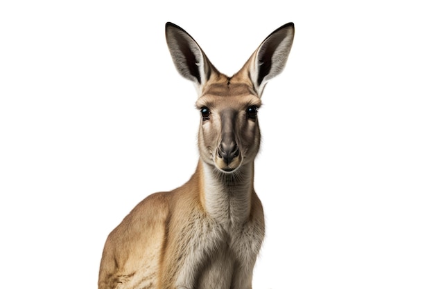 Foto canguru isolado no fundo branco retrato de um grande marsupial olhando para a câmera