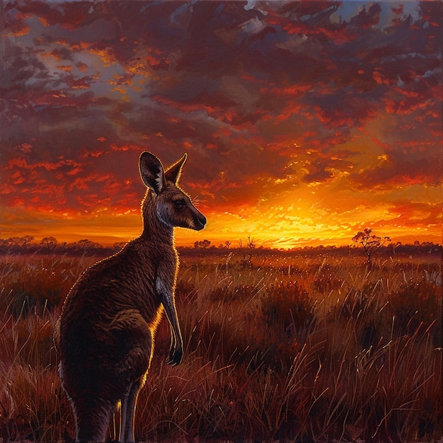 Foto canguru no pôr-do-sol da austrália