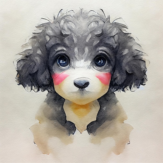Caniche. Adorable cachorro de perro. Ilustración de acuarela con manchas de color. Todas las razas de perros